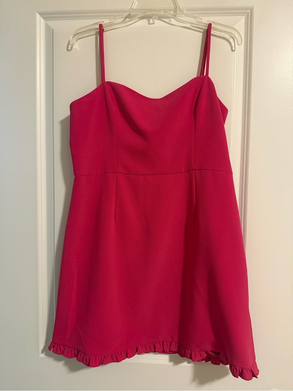 French Connection Hot Pink Spaghetti Strap Ruffle-Hem Mini Dress